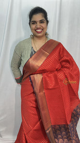 Red with Blue Border Laksham Butta Semi Soft Silk Saree-VS4062